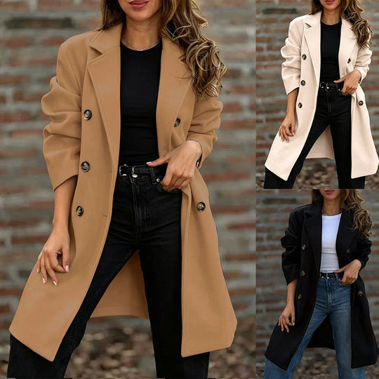 Damen zweireihiger Wollmix-Kurzmantel mit Reverskragen Shop Nory
