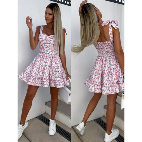 Damen Minikleid mit hohen Bund und verspielten Schulterbändern