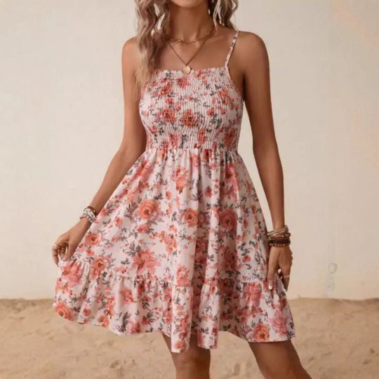 Damen Floral Sommerkleid mit schwingendem Rock und Spaghetti-Trägern Shopnory
