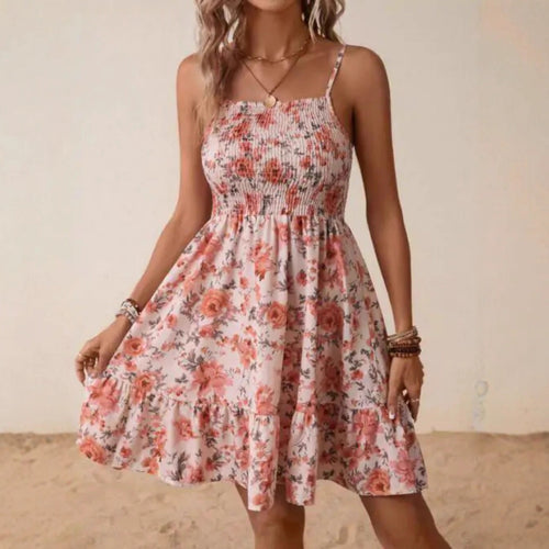 Damen Floral Sommerkleid mit schwingendem Rock und Spaghetti-Trägern Shopnory