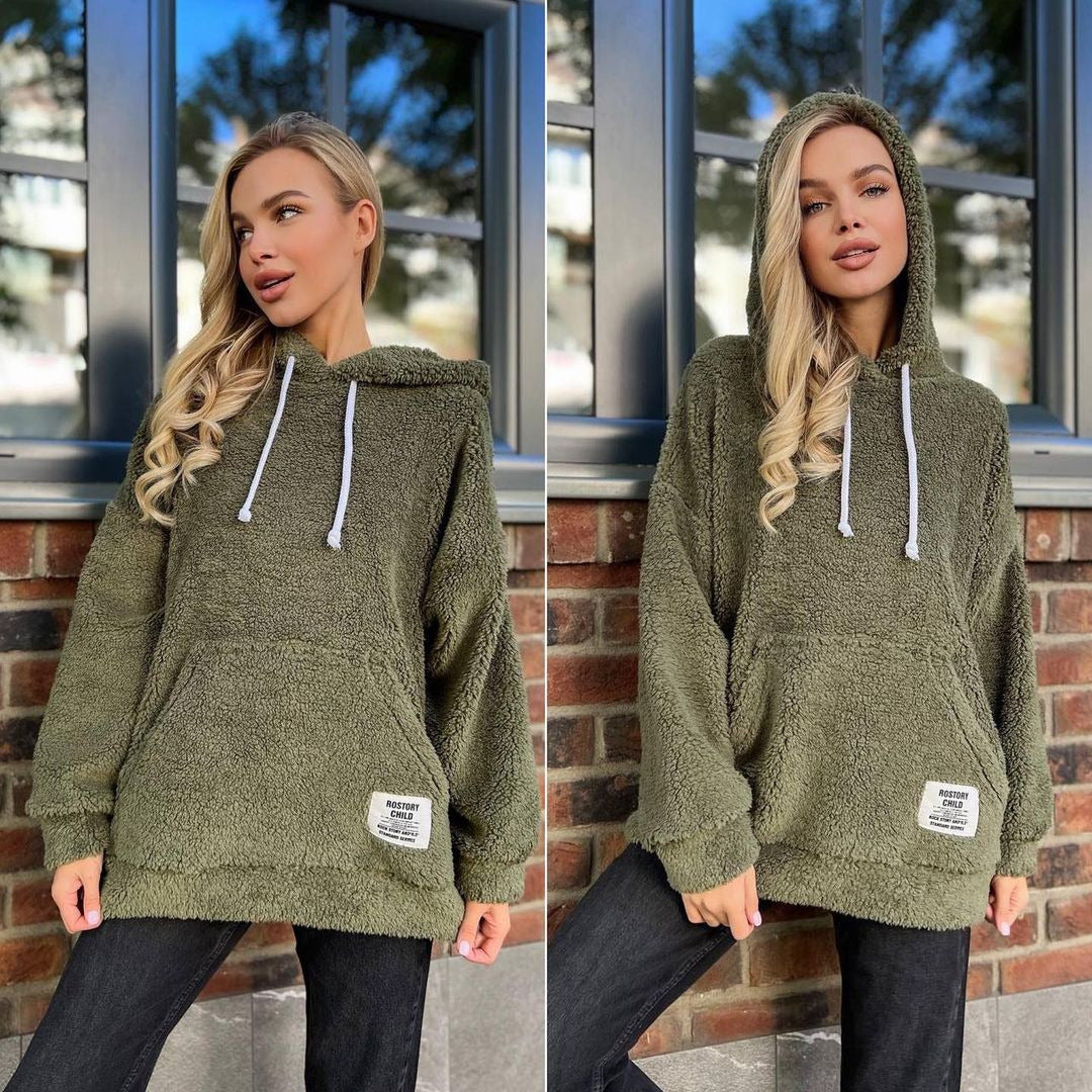 Damen Kuscheliger Teddy-Hoodie mit Kapuze, Kängurutasche und Oversize-Schnitt Shop Nory