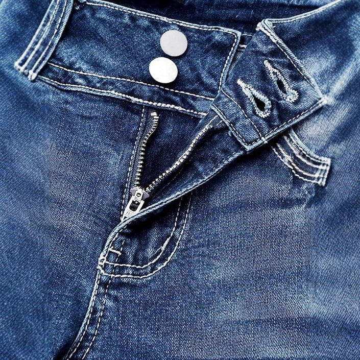 Damen Hochbund-Bootcut-Jeans mit formendem Bund und sichtbarer Knopfleiste Shop Nory