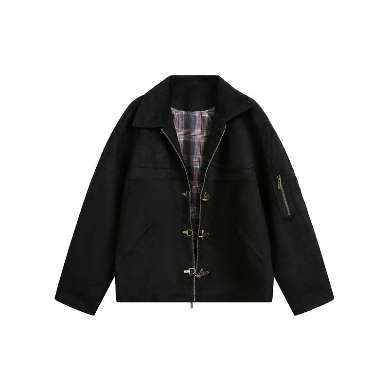 Herren Kurzjacke im Boxy-Format aus Velourslederoptik mit Knebelverschlüssen und Reißverschluss Shop Nory
