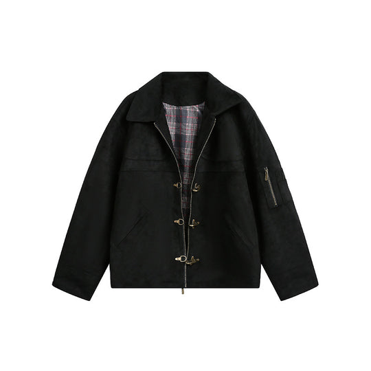 Herren Kurzjacke im Boxy-Format aus Velourslederoptik mit Knebelverschlüssen und Reißverschluss Shop Nory