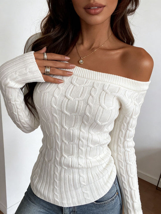 Damen Schulterfreier Zopfstrick‑Pullover mit figurbetonter Silhouette Shop Nory