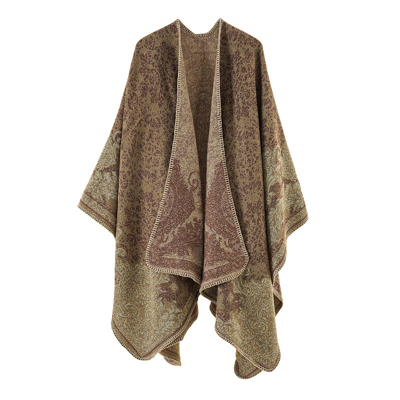 Damen Jacquard-Poncho mit orientalischem Muster und offener Vorderseite Shop Nory