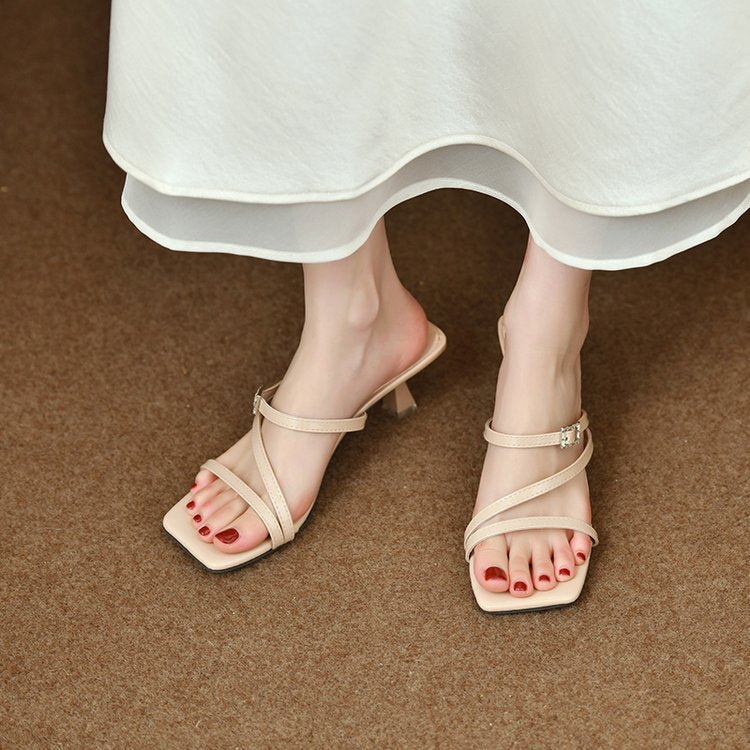 Damen elegante Slingback Sandalen mit transparentem Blockabsatz