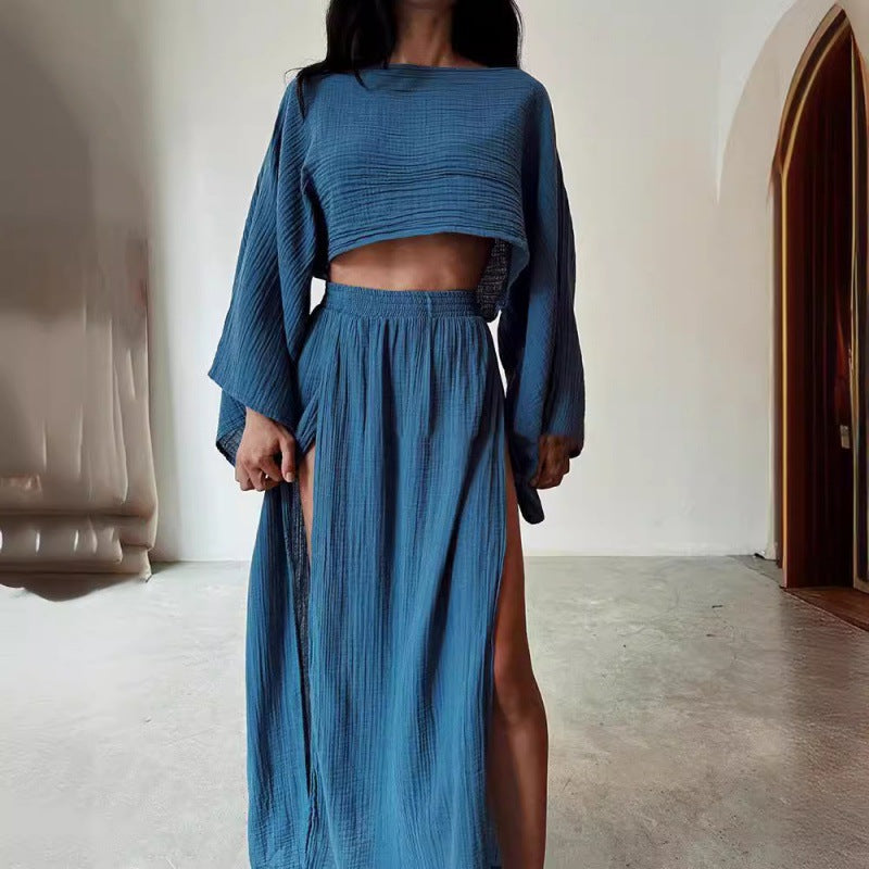 Damen Zweiteiliges Maxikleid mit Off-Shoulder-Design und Schlitz