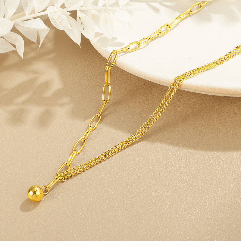 Damen elegante Halskette mit hochwertigem Doppelglieder-Design und zierlichem Kugelanhänger Shop Nory