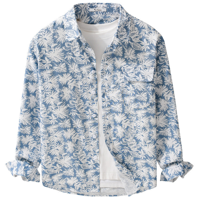 Damen Leichtes Blumenprint-Overshirt aus Leinen-Baumwollmix mit Kentkragen und Brusttasche Shop Nory