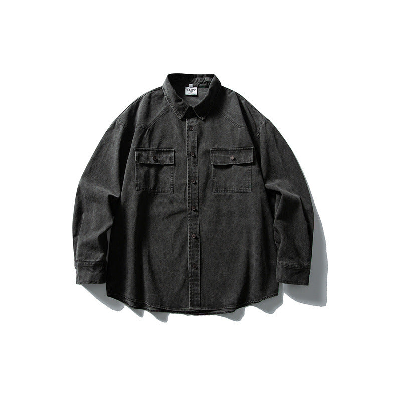 Unisex Oversize Baumwoll-Denim Hemdjacke mit aufgesetzten Brusttaschen und gerundetem Saum Shop Nory