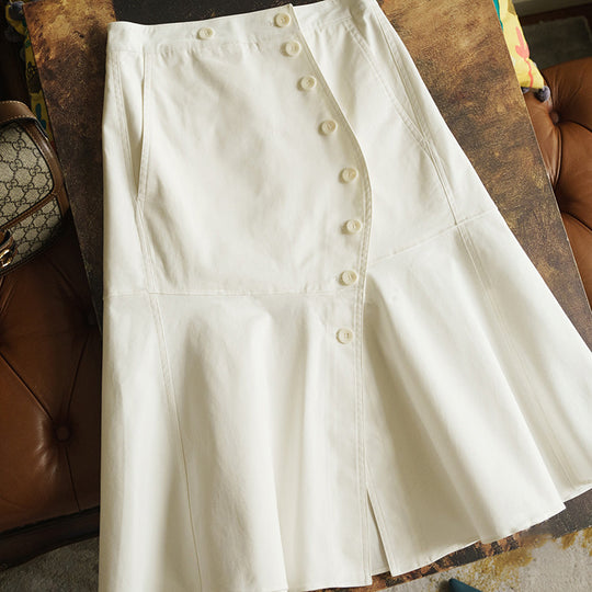 Damen Modischer Midirock mit Knopfleiste und schwingendem Saum Shop Nory