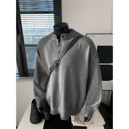 Herren Oversize-Strickpullover mit Henley-Kragen und Halbknopfleiste Shop Nory