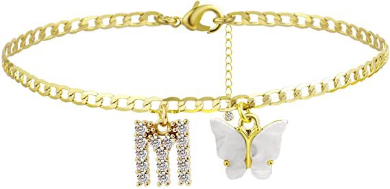 Damen Fußkettchen mit eleganten Glitzer- und Schmetterlingsanhängern Shop Nory