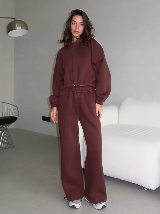 Damen Oversize Sweatset mit Reißverschluss Bomberjacke und Highwaist Jogginghose Shop Nory