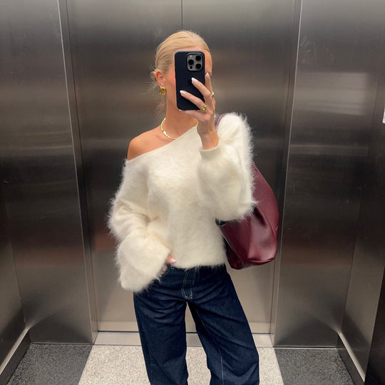 Damen Mohair-Mix Pullover mit Weichem Stoff & Oversized-Ärmeln