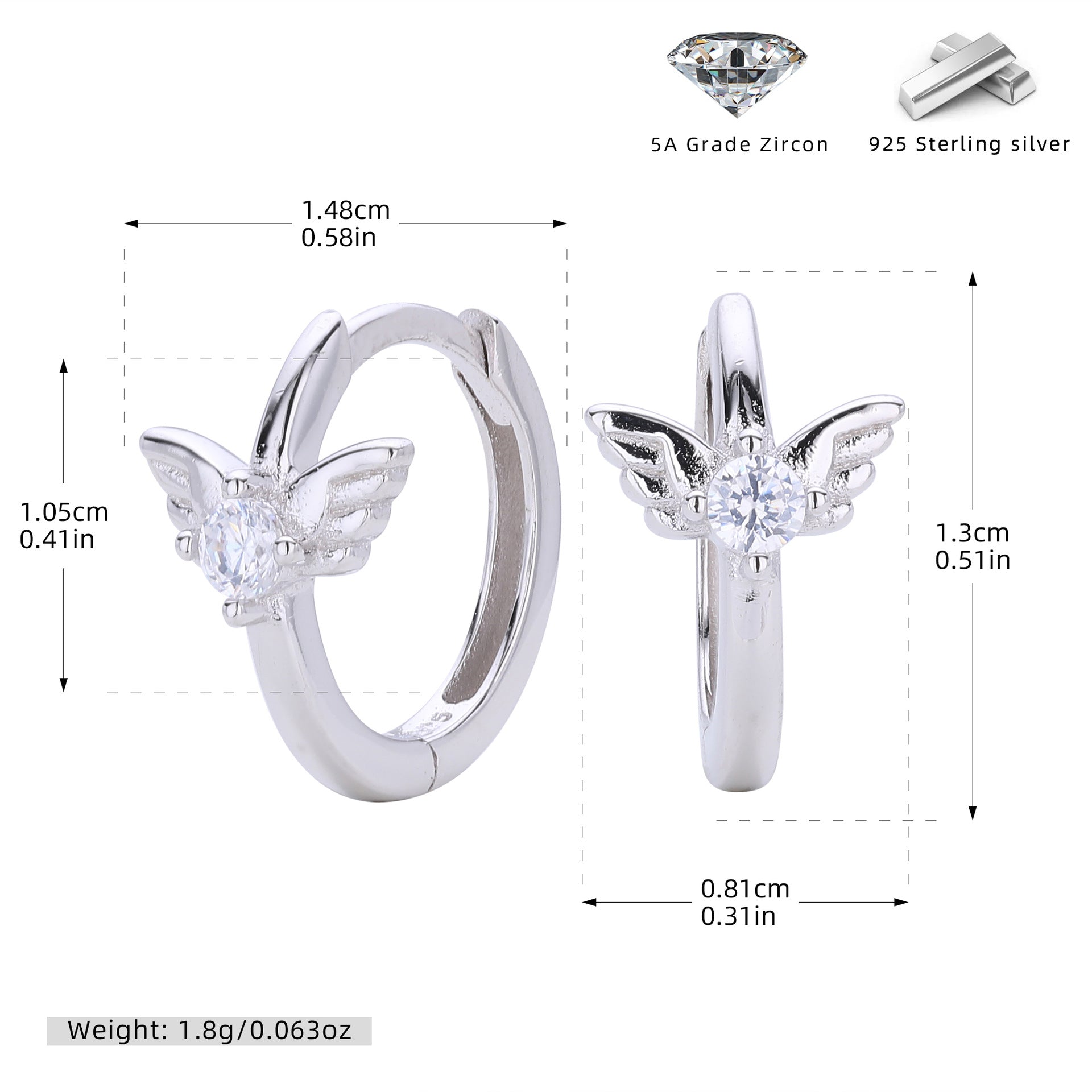Damen Ohrhänger mit stilvollem Flügel-Design aus 925 Sterling Silber und funkelndem Zirkon Shop Nory