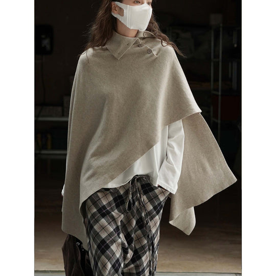 Damen Asymmetrisches Strickponcho mit Knopfkragen und Oversize-Silhouette Shop Nory