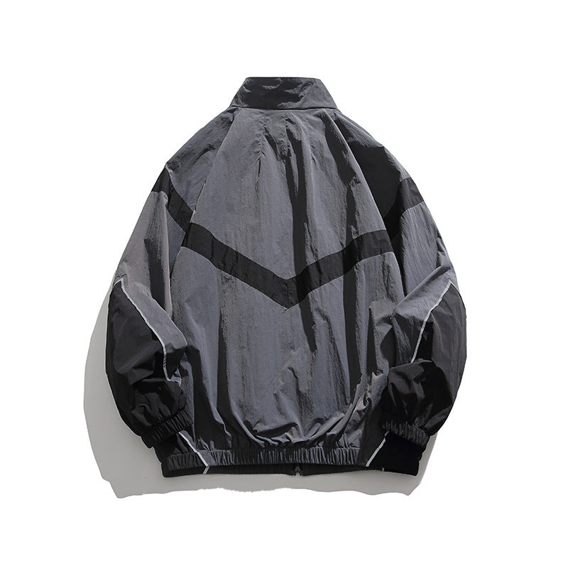 Herren Leichte Oversize Windbreaker-Jacke mit Chevron-Paneelen, Stehkragen und elastischem Saum Shop Nory