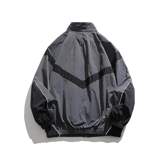 Herren Leichte Oversize Windbreaker-Jacke mit Chevron-Paneelen, Stehkragen und elastischem Saum Shop Nory