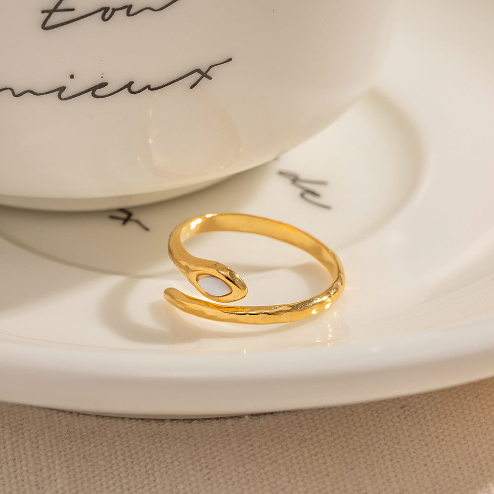 Damen Offener Ring mit elegantem Wellen-Design und hochwertigem Einsatz Shop Nory