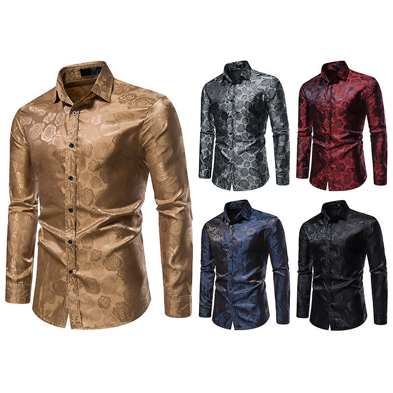 Herren Elegantes Hemd mit floralem Jacquardmuster und Satin-Glanz Shop Nory