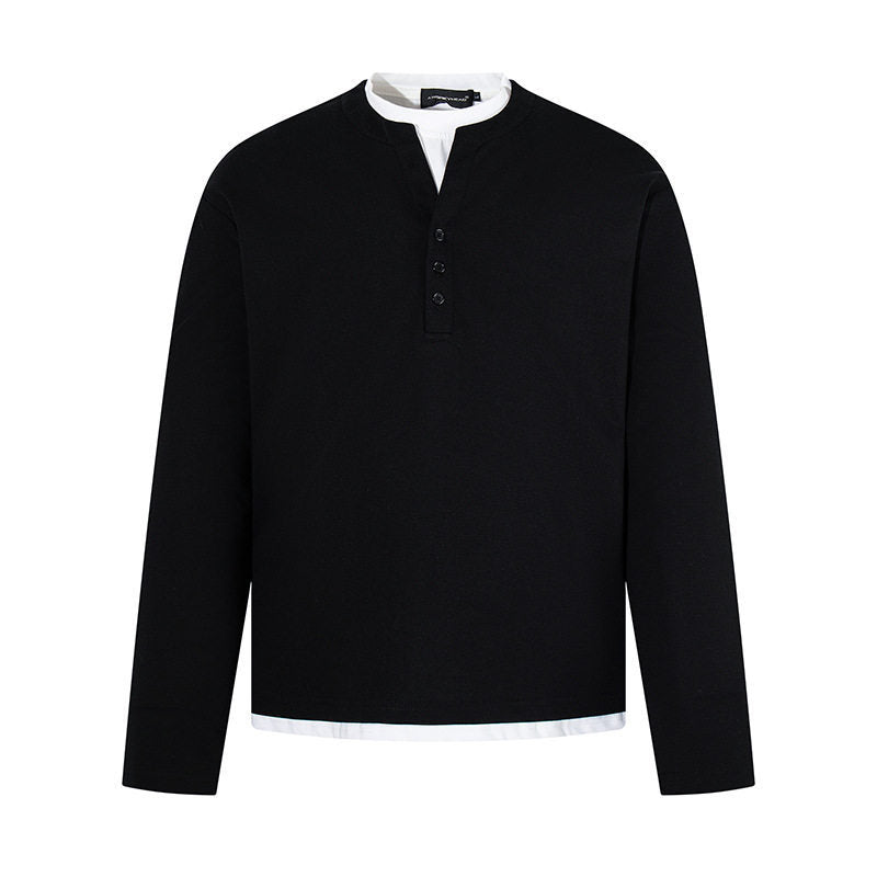 Herren Langärmeliges Henley-Layer-Shirt mit kontrastierendem Innenkragen und modernem Regular-Fit Shop Nory