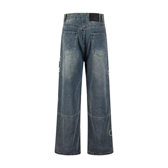 Damen Jeans mit hohem Bund, weitem Beinverlauf, Stick- und Destroy-Details Shop Nory