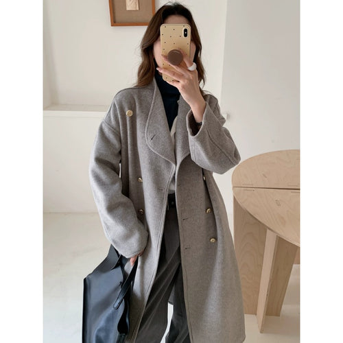 Damen Oversize Wollmix-Mantel mit doppelreihiger Knopfleiste, Stehkragen und überschnittener Schulter Shop Nory