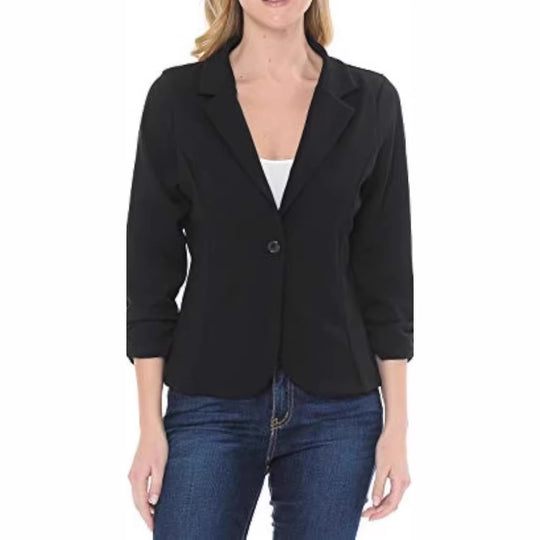 Damen taillierter Jersey-Blazer mit Ein-Knopf-Verschluss und dreiviertelärmeln Shop Nory