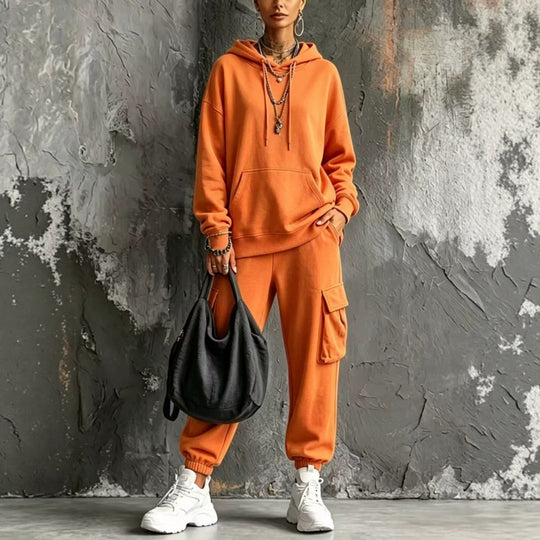 Damen Oversize Hoodie- und Cargo-Jogger-Set aus French Terry Shop Nory