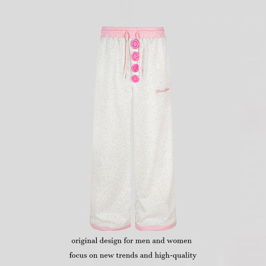 Damen Weite Lounge-Hose mit Zierknopfleiste, hohem Bund und Kordelzug Shop Nory
