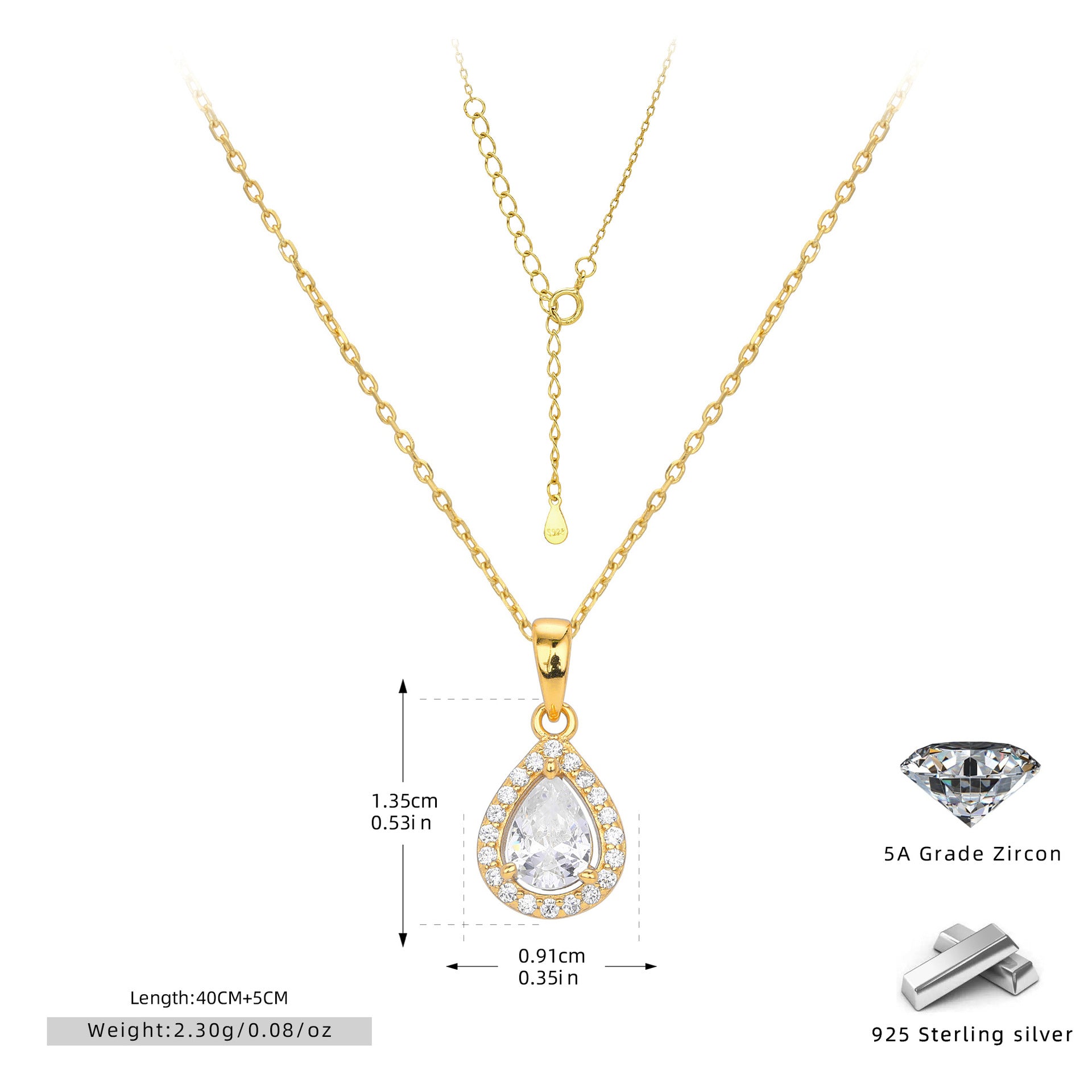 Damen Halskette mit tropfenförmigem Zirkonanhänger aus 925 Sterlingsilber und elegantem Design Shop Nory