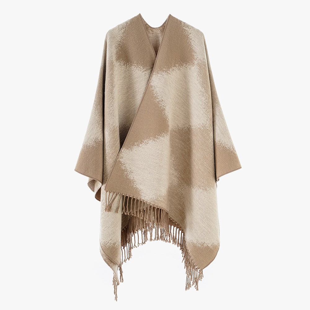 Damen Leichter rechteckiger Oversize-Überwurf aus Wollmischung mit feinem Fransensaum Shop Nory