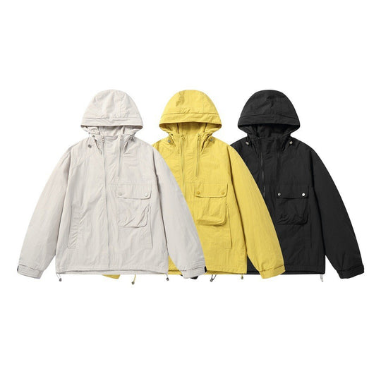 Unisex Leichte Boxy-Windjacke mit Kapuze, Utility-Brusttasche und Kordelzug Shop Nory