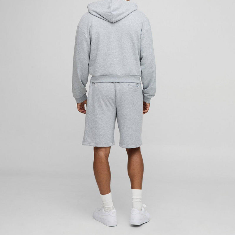 Herren Sweatshorts-Set mit Reißverschluss-Kapuzenjacke und elastischem Kordelbund Shop Nory