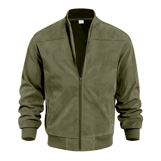 Herren nan Veloursleder Bomberjacke mit verdecktem Reißverschluss und elastischen Bündchen Shop Nory