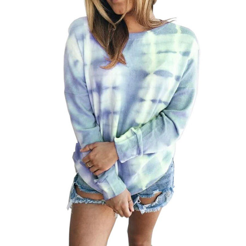 Damen Lockeres Batik-Sweatshirt mit Rundhalsausschnitt, Oversize-Schnitt und Baumwollmischung Shop Nory