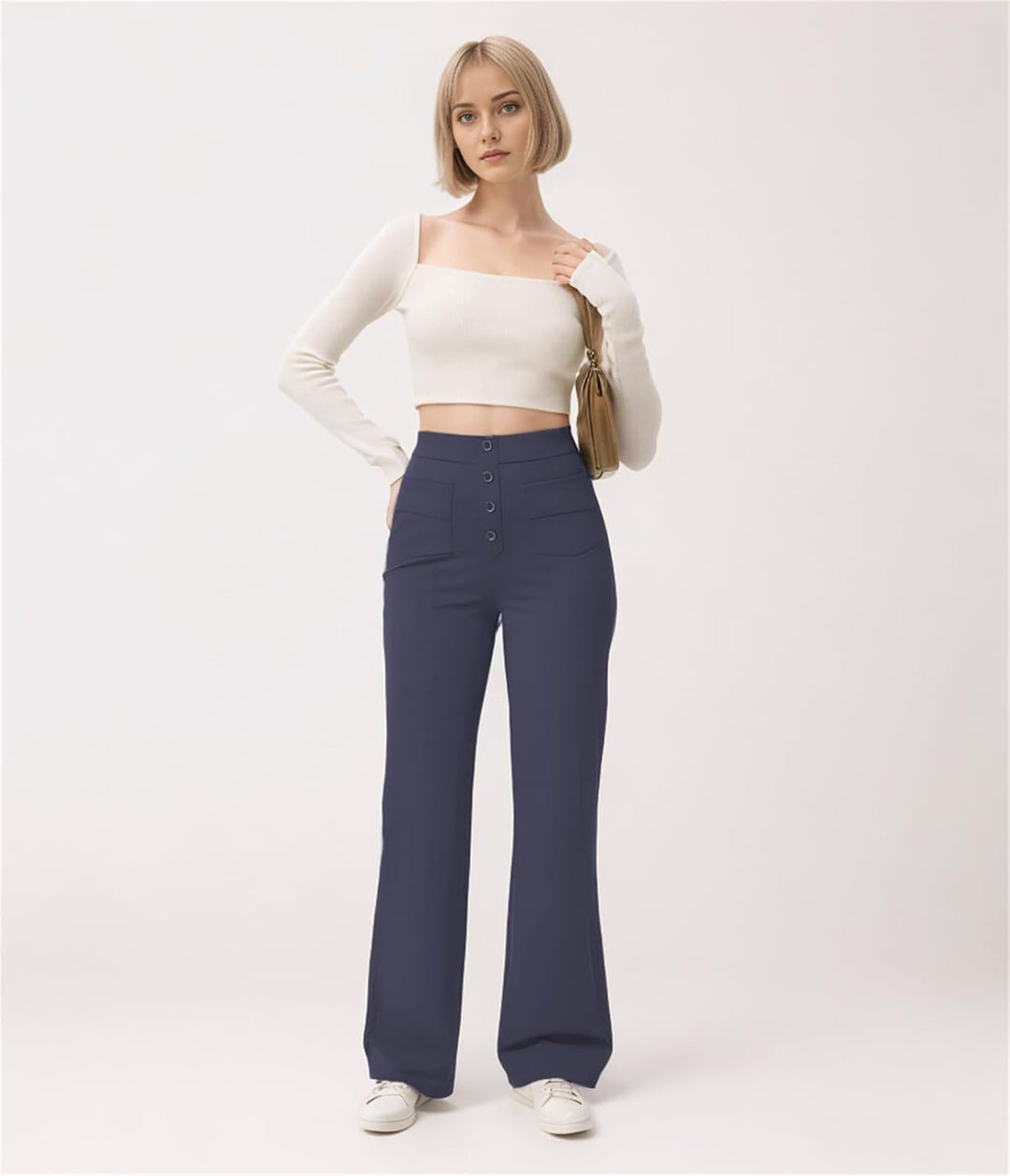 Damen Taillenbetonte Schlaghose aus Stretch-Jersey mit dekorativer Knopfleiste Shop Nory