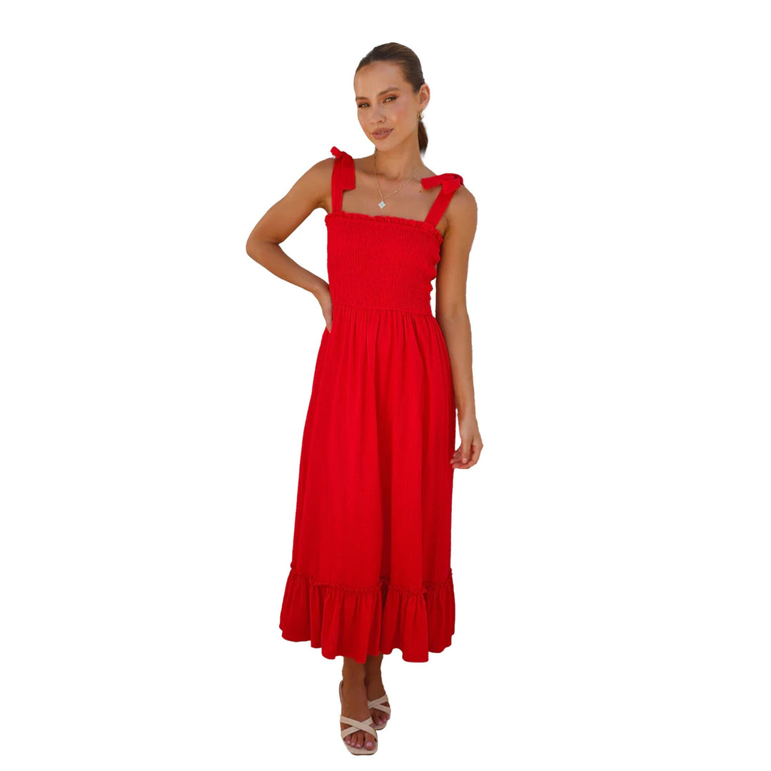 Damen Maxikleid mit verspieltem Rüschensaum und elastischem Oberteil