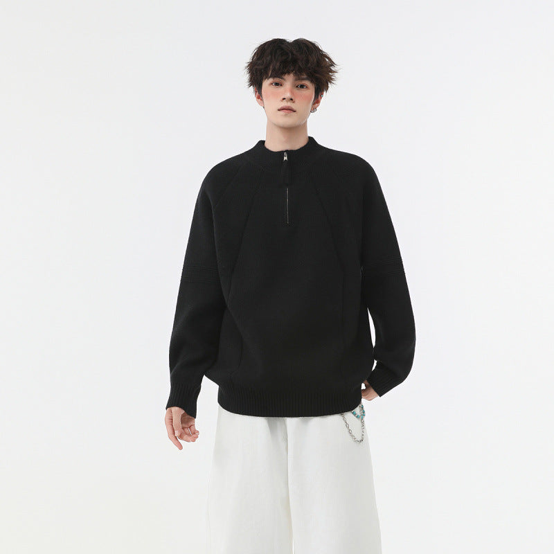 Herren Strick-Halbzip-Pullover mit Stehkragen und strukturierten Rippdetails Shop Nory