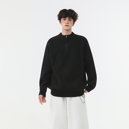 Herren Strick-Halbzip-Pullover mit Stehkragen und strukturierten Rippdetails Shop Nory