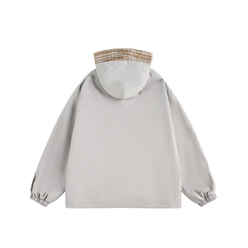 Unisex Zweilagige Kapuzenjacke mit karierter Innenblende und elastischen Bündchen Shop Nory