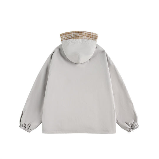 Unisex Zweilagige Kapuzenjacke mit karierter Innenblende und elastischen Bündchen Shop Nory