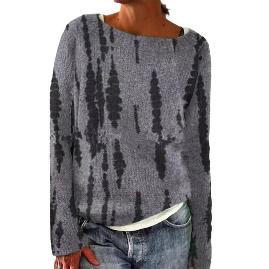 Damen nan melierter Rundhalsausschnittpullover mit kreisförmigem Jacquard-Yoke und geripptem Saum Shop Nory