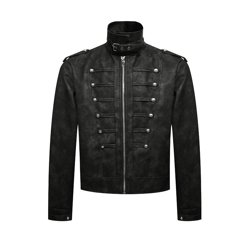 Herren Kurzjacke im Military-Marching‑Look aus Velourslederimitat mit Stehkragen & Zierknöpfen Shop Nory