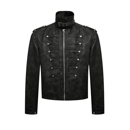 Herren Kurzjacke im Military-Marching‑Look aus Velourslederimitat mit Stehkragen & Zierknöpfen Shop Nory