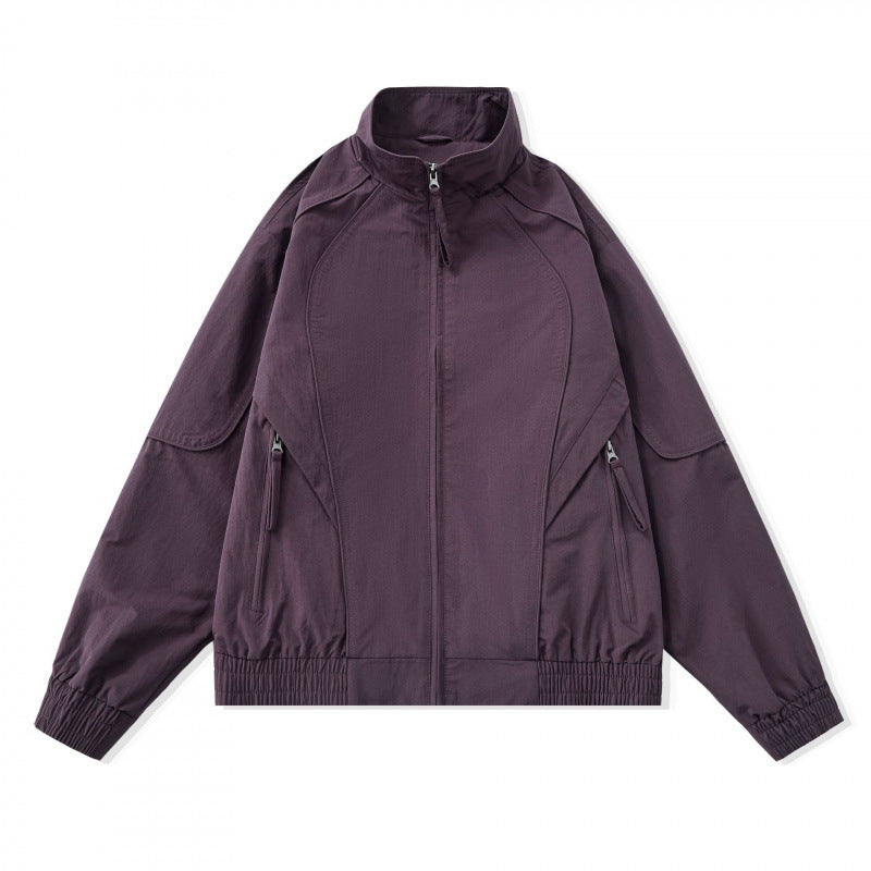 [Unisex] Leichte Boxy-Übergangsjacke mit Stehkragen, Raglanärmeln und Reißverschlusstaschen Shop Nory