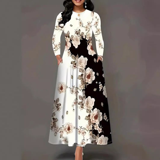 Damen Maxikleid mit floralem Allover-Print, A‑Linie, Langarm und Schlitzdetail Shop Nory