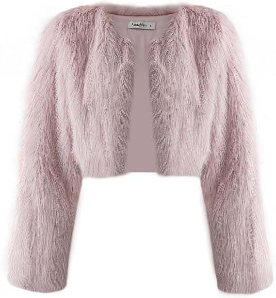Damen Kurze glamouröse Kunstfelljacke mit lockeren Ärmeln